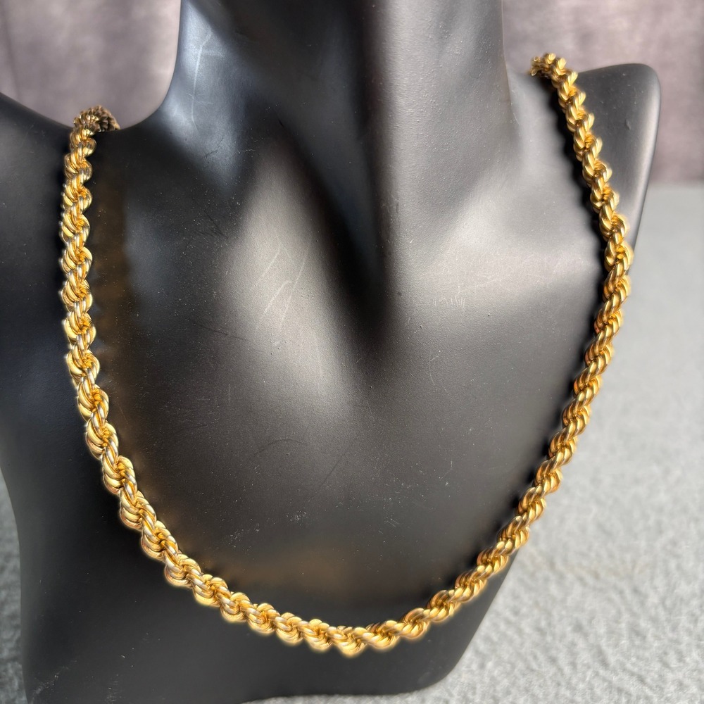 Vintage Gold Tone Rope Chain Necklace 28 Inch Thick Twisted Link Statement